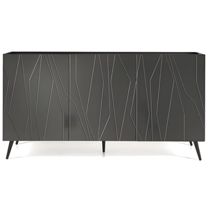 Madia 3 ante in legno antracite 160x89h top in vetro fumè con 5 gambe in metallo nero - Elysia
