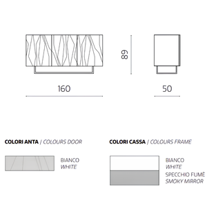 Madia 3 ante in legno bianco 160x89h top in vetro fumè con base slitta in metallo nero - Elysia