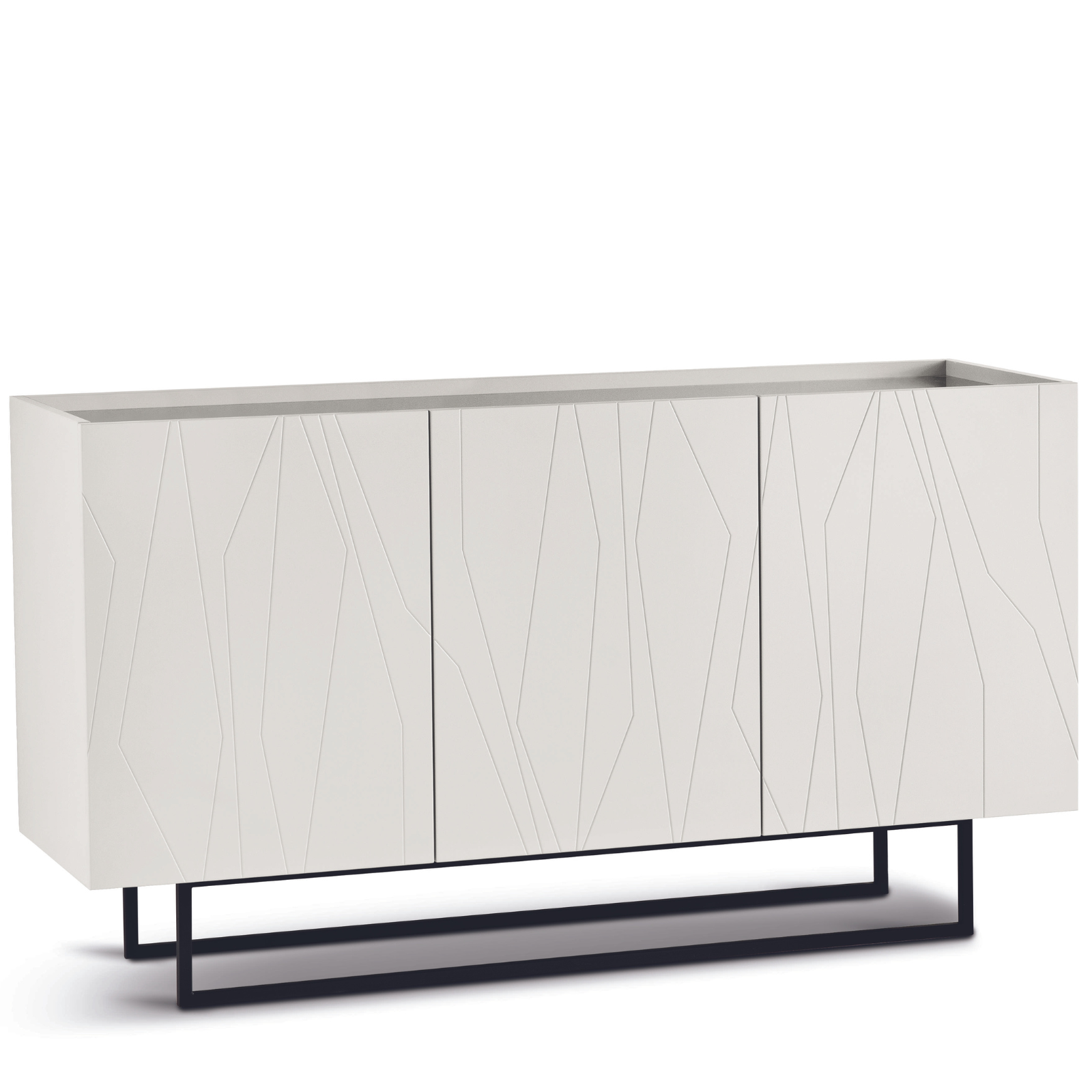Madia 3 ante in legno bianco 160x89h top in vetro fumè con base slitta in metallo nero - Elysia