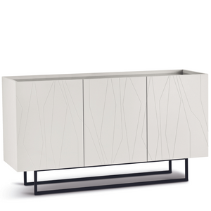 Madia 3 ante in legno bianco 160x89h top in vetro fumè con base slitta in metallo nero - Elysia