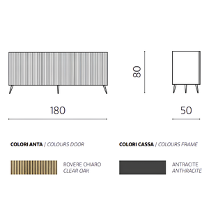Madia 180x80h con 3 ante in legno color antracite e rovere chiaro con 5 gambe in metallo nero - Vittoria
