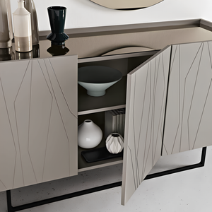 Madia 3 ante in legno tortora 160x89h top in vetro bronzo con base slitta in metallo nero - Elysia