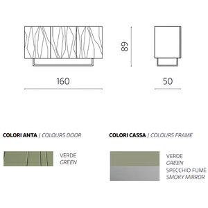 Madia 3 ante in legno verde 160x89h top in vetro fumè con base slitta in metallo nero - Elysia