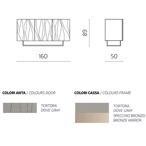 Madia 3 ante in legno tortora 160x89h top in vetro bronzo con base slitta in metallo nero - Elysia