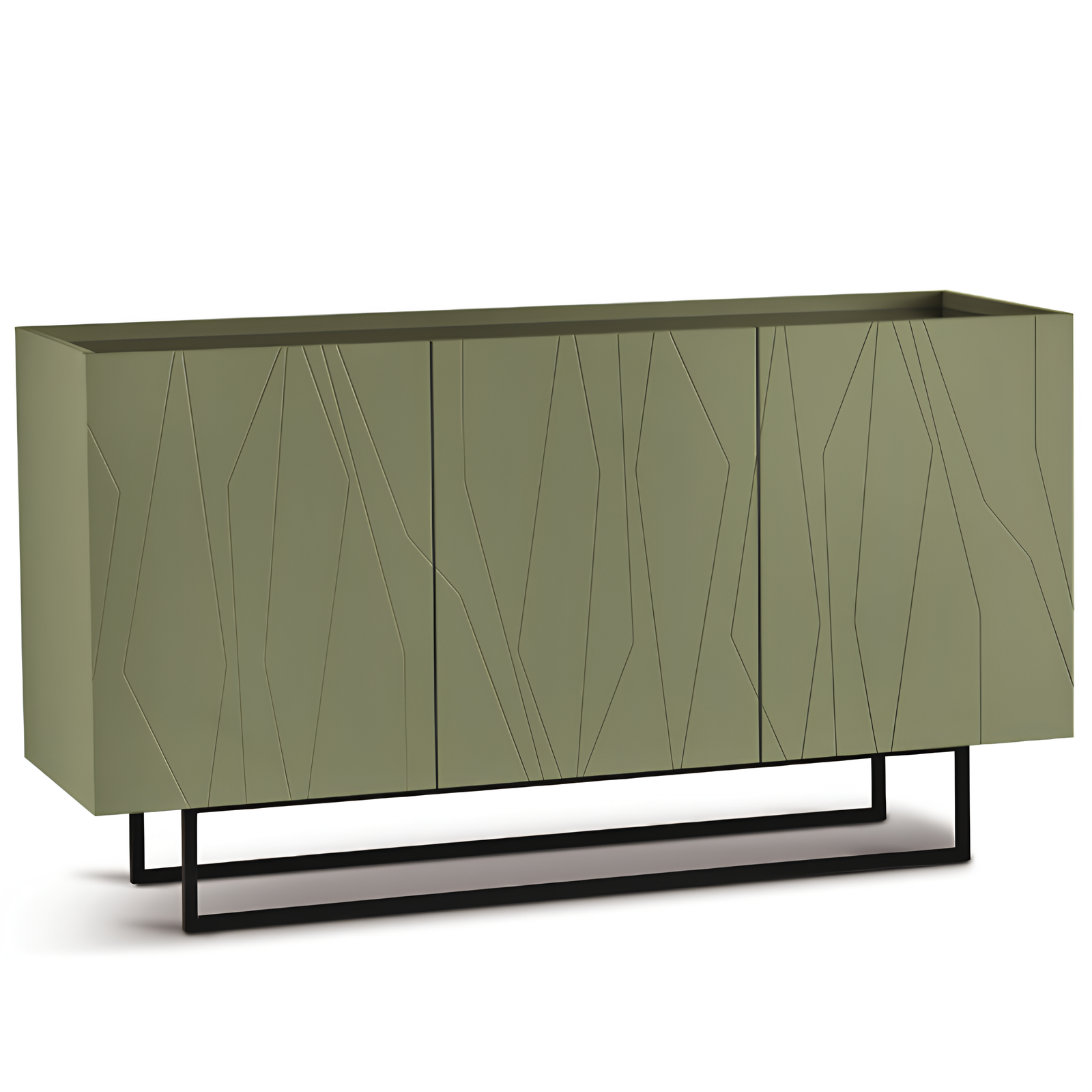 Madia 3 ante in legno verde 160x89h top in vetro fumè con base slitta in metallo nero - Elysia