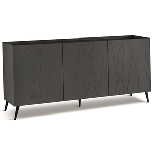 Madia 3 ante in legno antracite 160x89h top in vetro fumè con 5 gambe in metallo nero - Elysia