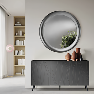 Madia 3 ante in legno antracite 160x89h top in vetro fumè con 5 gambe in metallo nero - Elysia