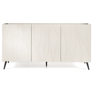 Madia 3 ante in legno bianco 160x69h top in vetro fumè con 5 gambe in metallo nero - Elysia