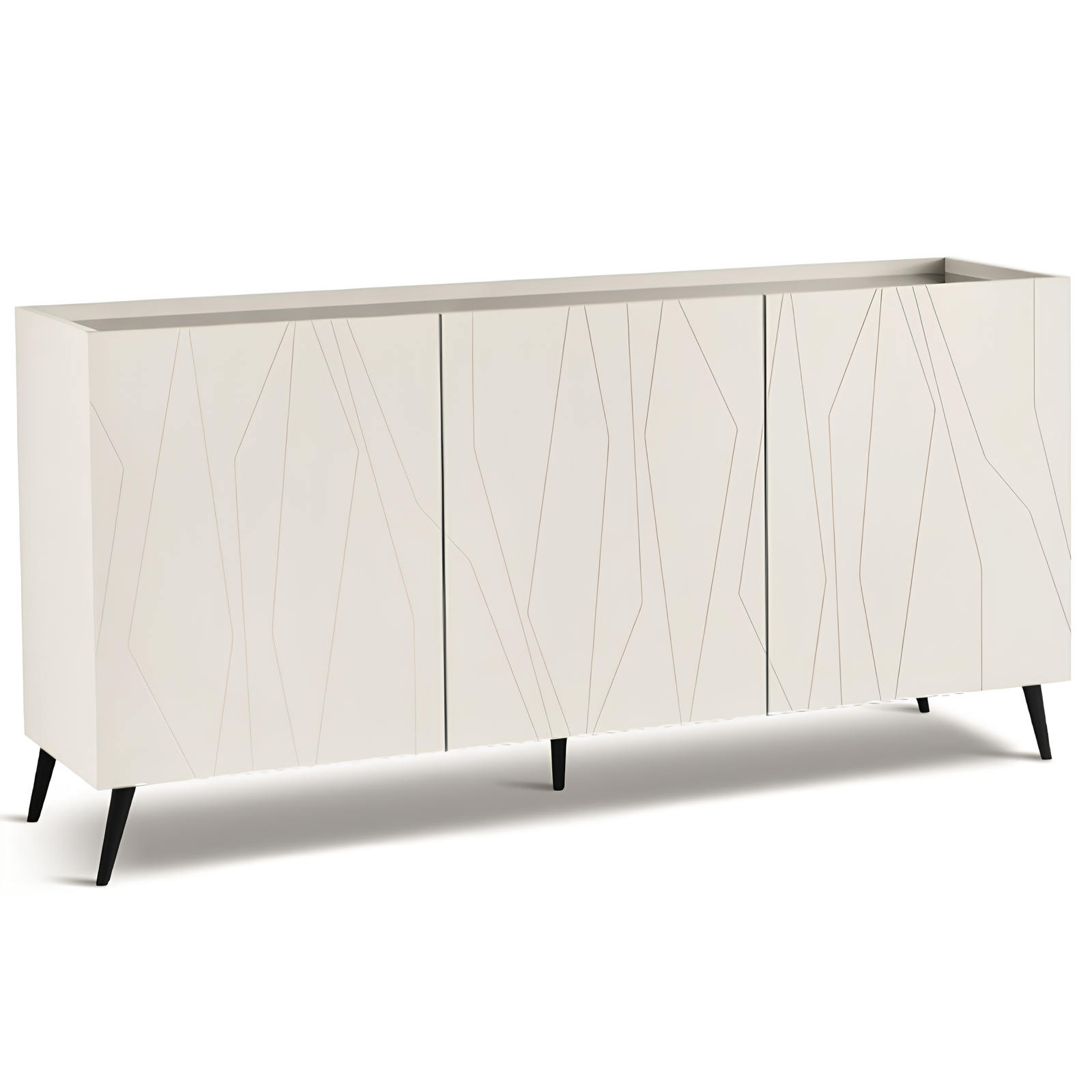 Madia 3 ante in legno bianco 160x69h top in vetro fumè con 5 gambe in metallo nero - Elysia