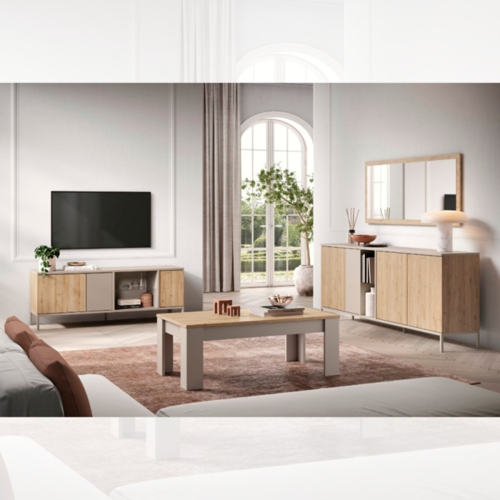 Madia da soggiorno 210x86H color cashmere e cadiz 4 ante e 1 vano a giorno - Brandom