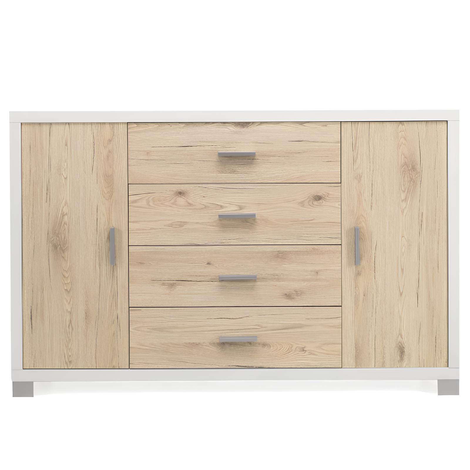Madia moderna 197x84h in melaminico con 3 a ante e 4 cassetti rovere rustico e bianco ossido - Amel