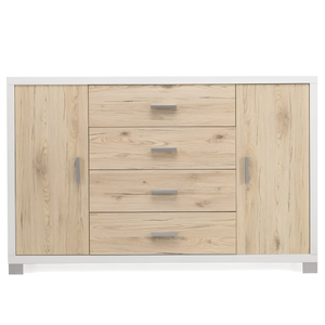 Madia moderna 197x84h in melaminico con 3 a ante e 4 cassetti rovere rustico e bianco ossido - Amel