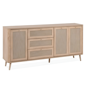 Madia 175 cm con 3 ante 3 cassetti e ripiani interni in legno color rovere effetto rafia - Kuti