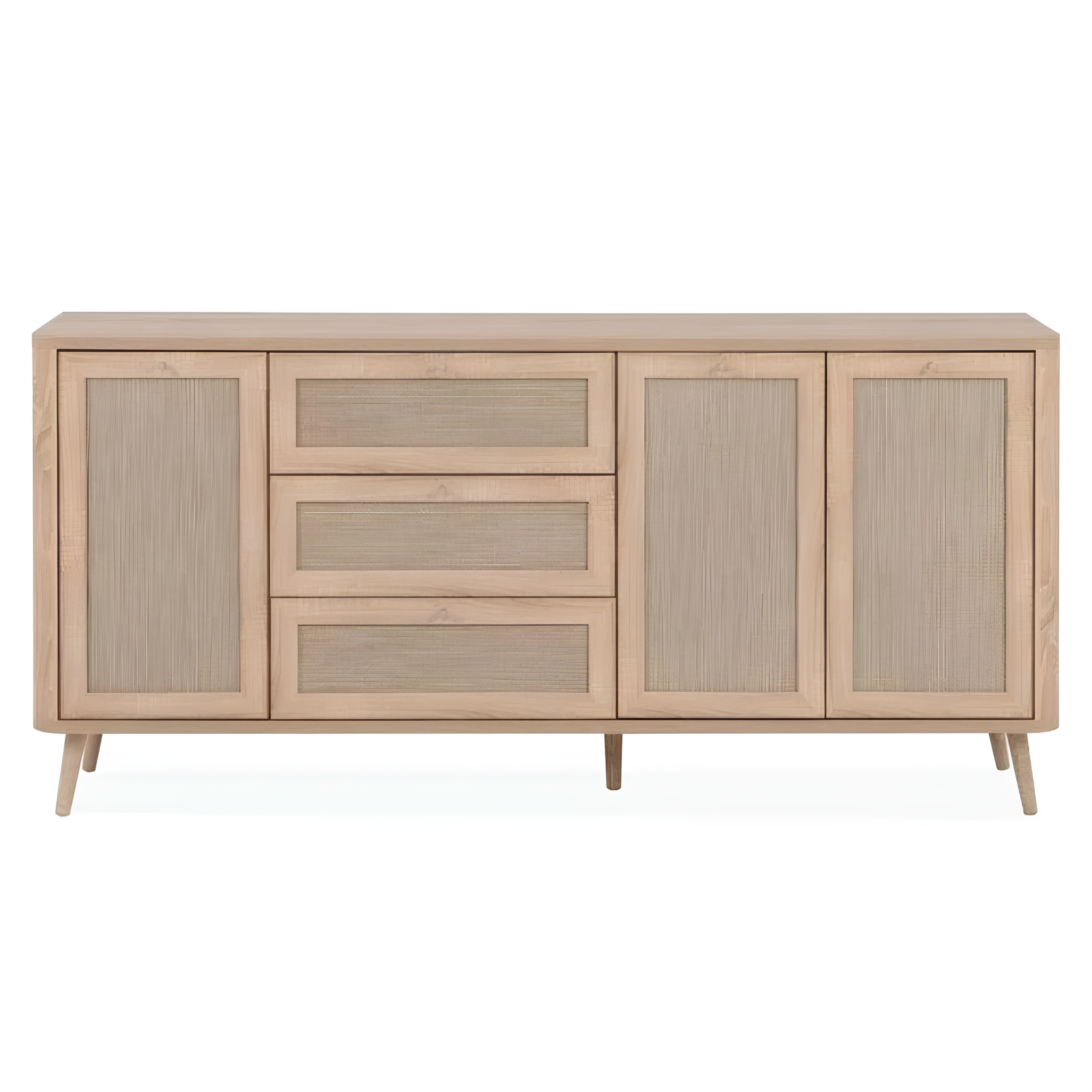 Madia 175 cm con 3 ante 3 cassetti e ripiani interni in legno color rovere effetto rafia - Kut