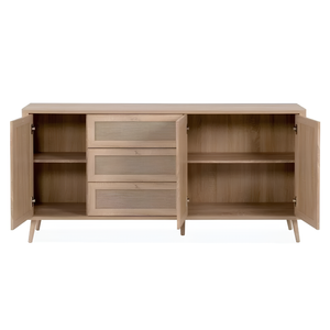 Madia 175 cm con 3 ante 3 cassetti e ripiani interni in legno color rovere effetto rafia - Kuti