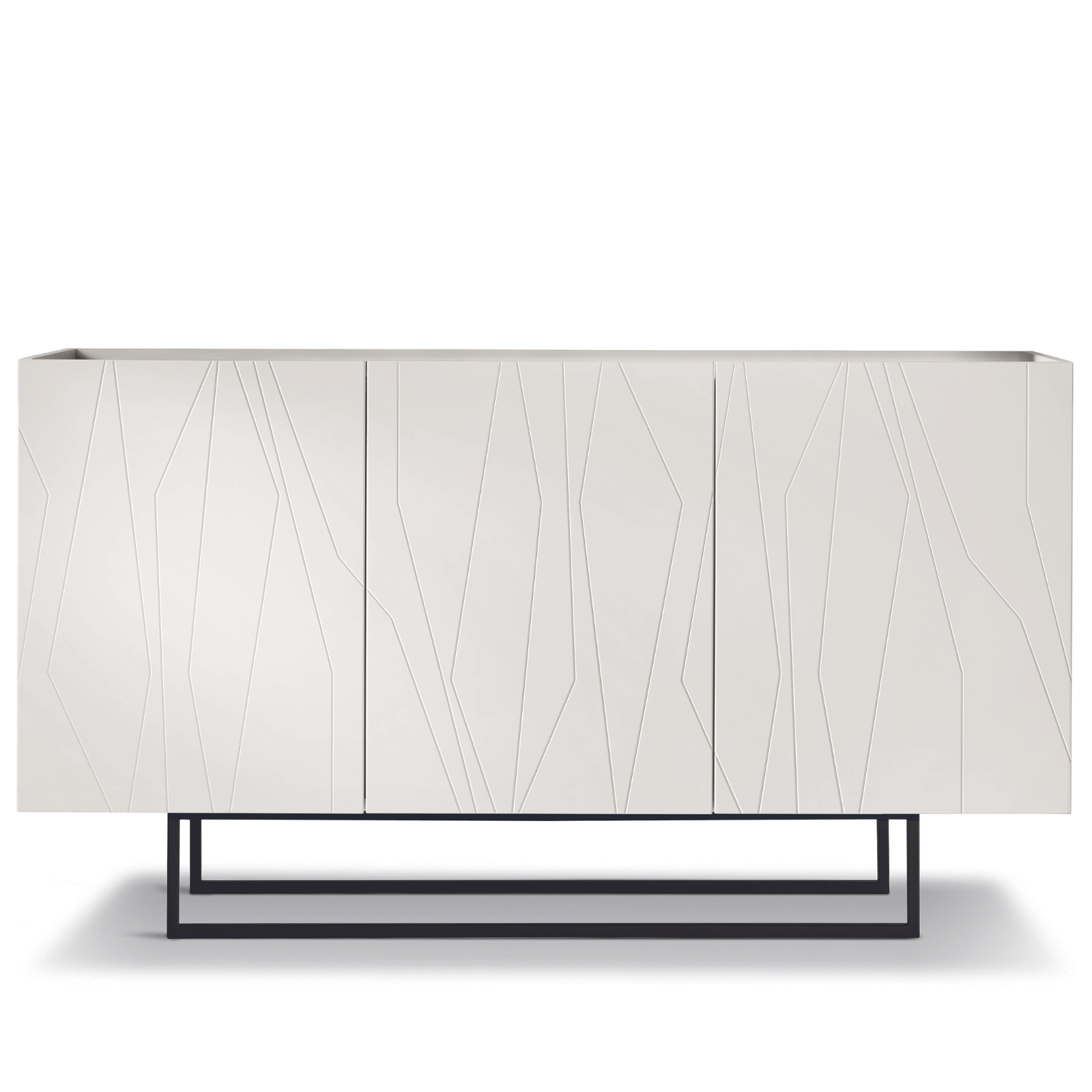 Madia 3 ante in legno bianco 160x89h top in vetro fumè con base slitta in metallo nero - Elysia