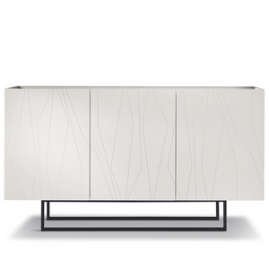 Madia 3 ante in legno bianco 160x89h top in vetro fumè con base slitta in metallo nero - Elysia