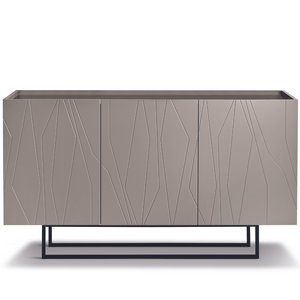 Madia 3 ante in legno tortora 160x89h top in vetro bronzo con base slitta in metallo nero - Elysia