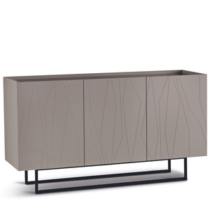 Madia 3 ante in legno tortora 160x89h top in vetro bronzo con base slitta in metallo nero - Elysia