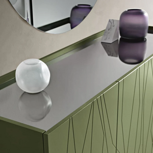 Madia 3 ante in legno verde 160x89h top in vetro fumè con base slitta in metallo nero - Elysia