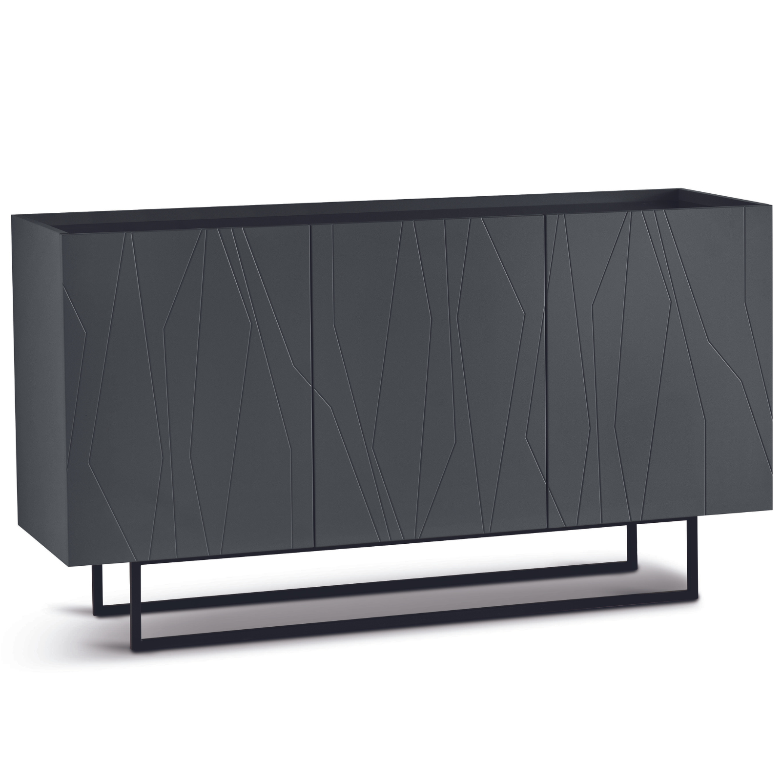 Madia 3 ante in legno antracite 160x89h top in vetro fumè con base slitta in metallo nero - Elysia