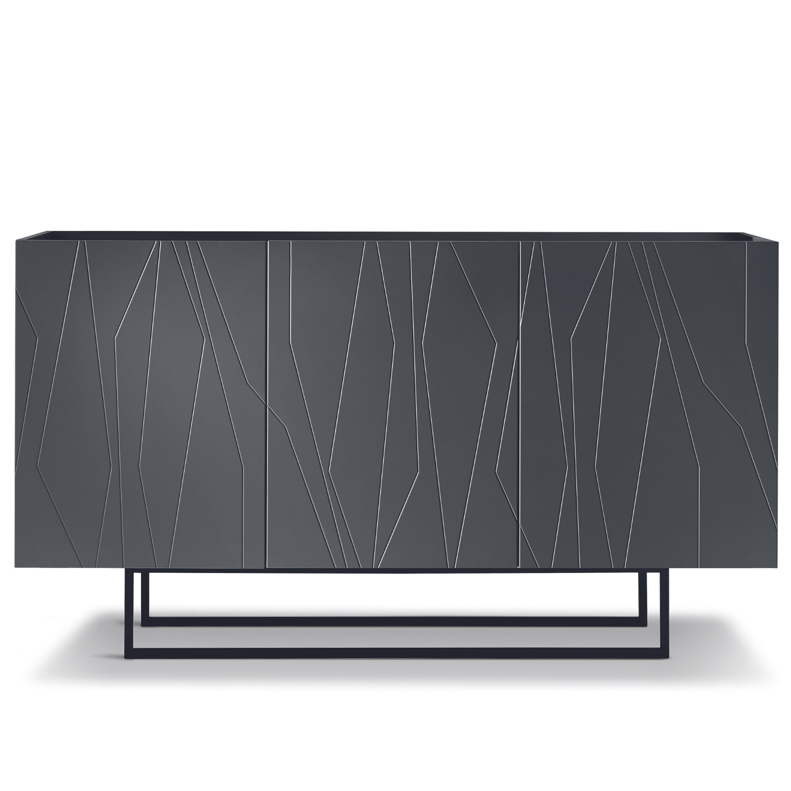 Madia 3 ante in legno antracite 160x89h top in vetro fumè con base slitta in metallo nero - Elysia