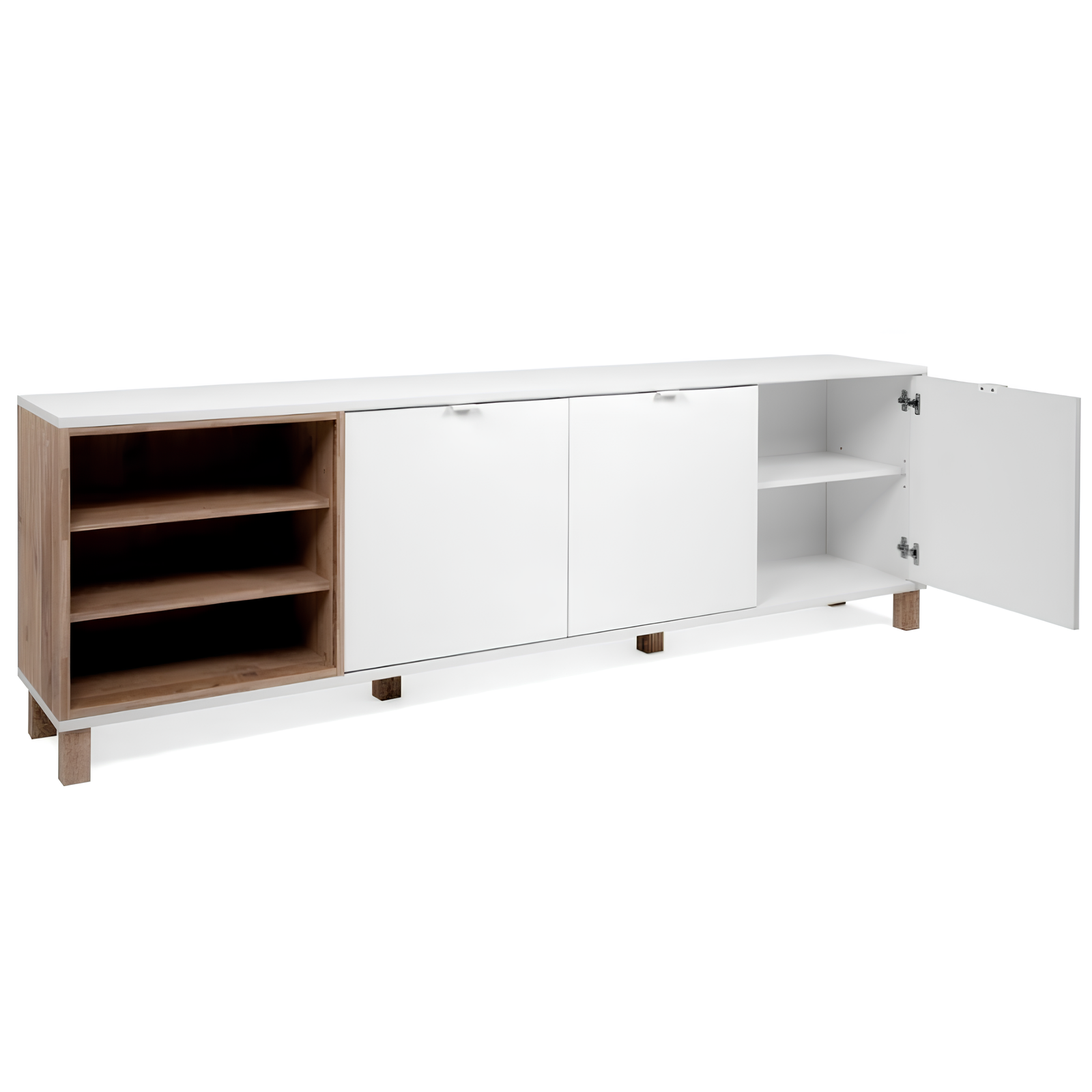 Madia 200 cm da soggiorno design moderno 3 ante e 1 vano a giorno con ripiani - Meno