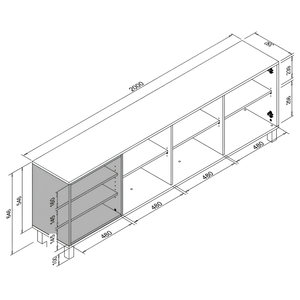 Madia 200 cm da soggiorno design moderno 3 ante e 1 vano a giorno con ripiani - Meno