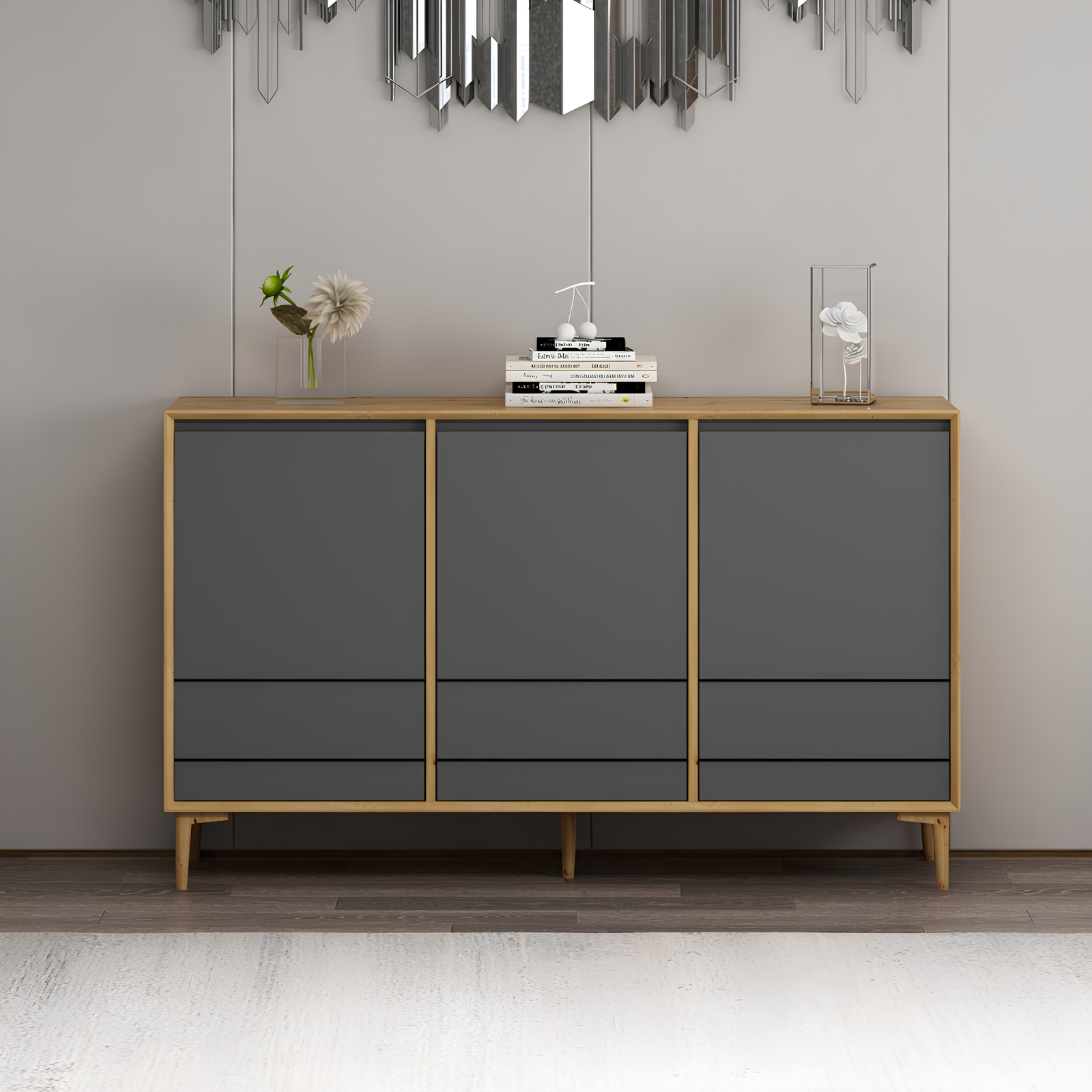 Madia 150 cm da soggiorno design moderno color antracite e rovere - Lerry