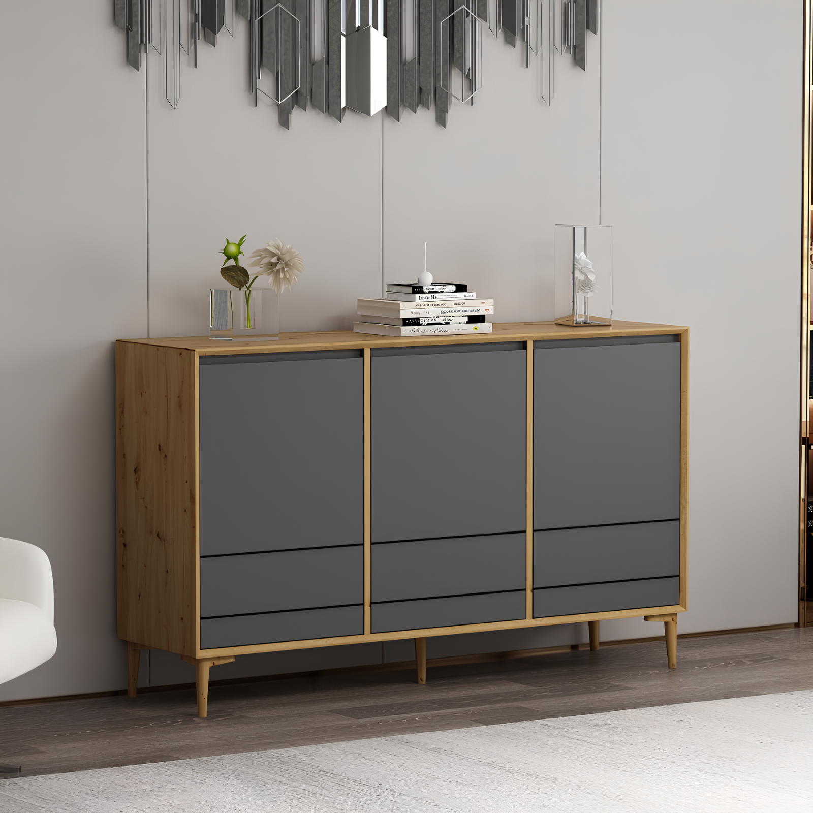 Madia 150 cm da soggiorno design moderno color antracite e rovere - Lerry