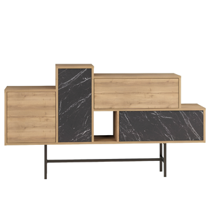 Madia 160 cm da soggiorno design moderno 2 ante 2 cassetti e vani a giorno noce e antracite effetto marmo - Herm