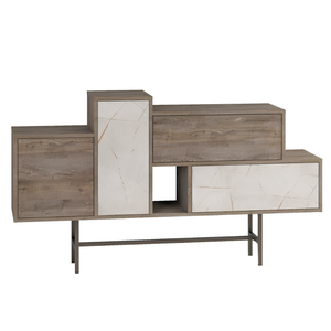 Madia 160 cm da soggiorno design moderno 2 ante 2 cassetti e vani a giorno dark coffe e bianco effetto marmo - Herm