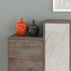 Madia 160 cm da soggiorno design moderno 2 ante 2 cassetti e vani a giorno dark coffe e bianco effetto marmo - Herm