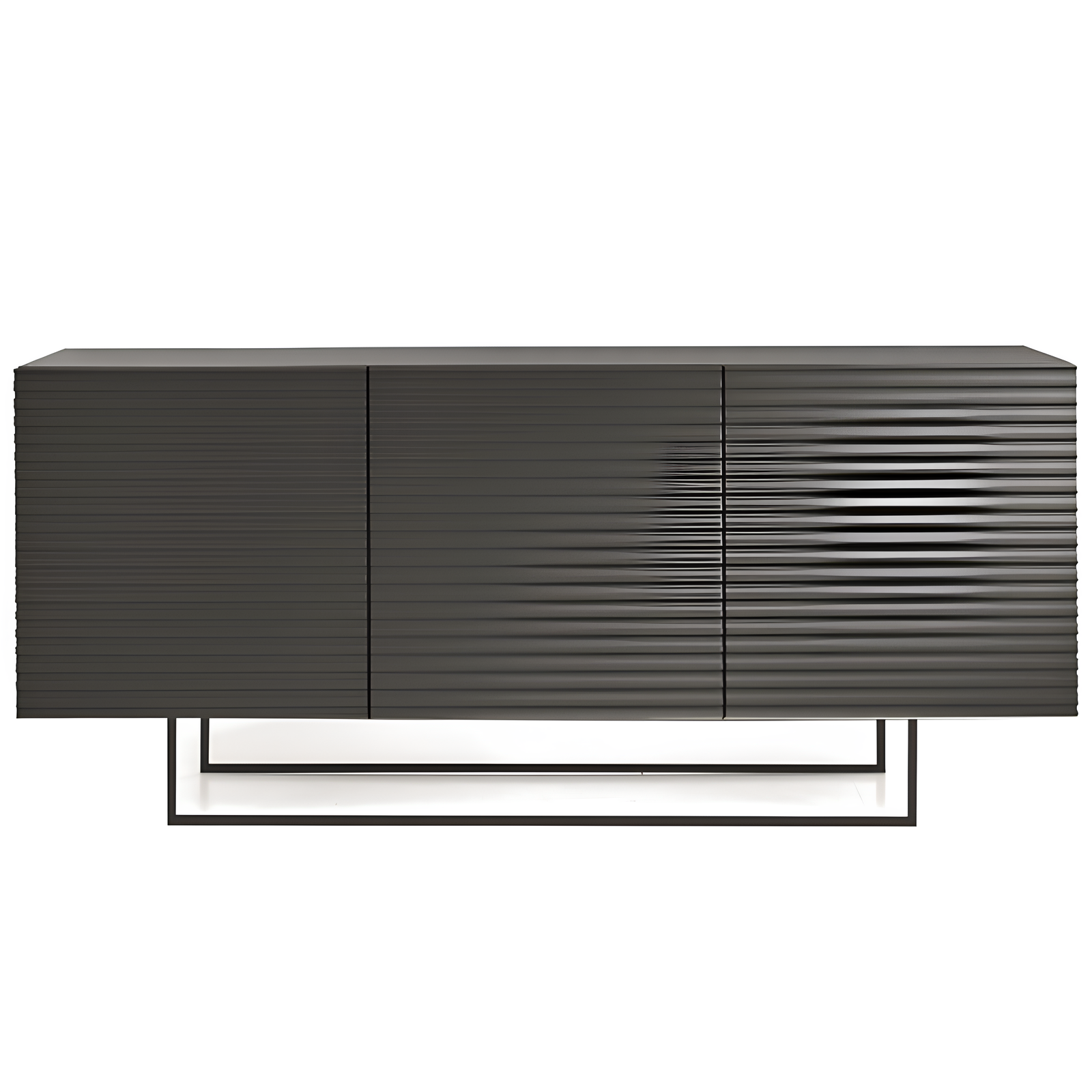 Madia moderna 180x80h in legno antracite 3 ante con base slitta in metallo nero - Orchidea
