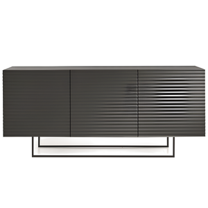 Madia moderna 180x80h in legno antracite 3 ante con base slitta in metallo nero - Orchidea