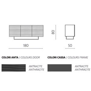 Madia moderna 180x80h in legno antracite 3 ante con base slitta in metallo nero - Orchidea