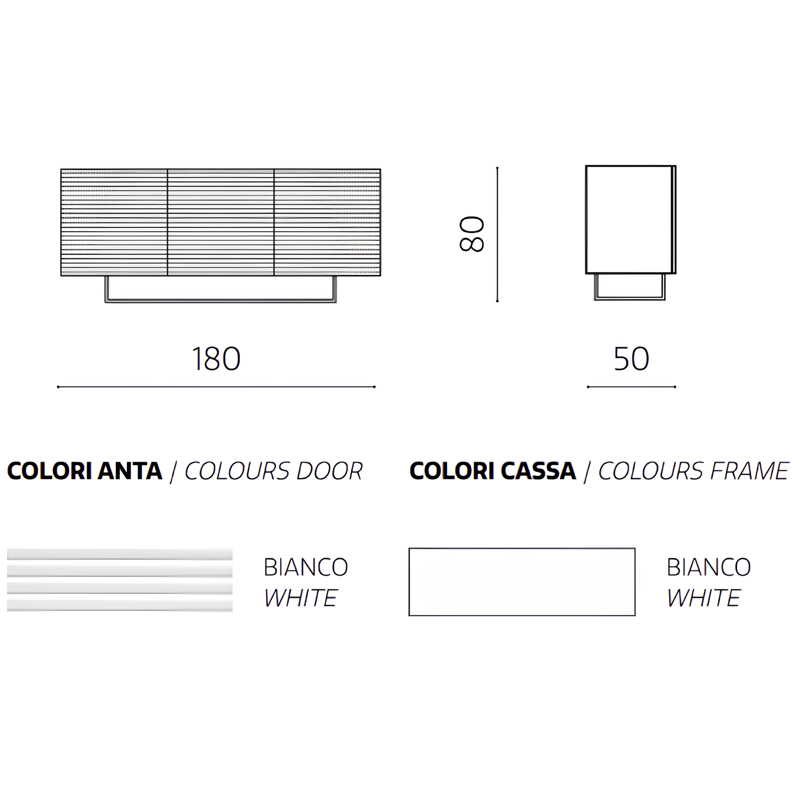 Madia moderna 180x80h in legno bianco 3 ante con base slitta in metallo nero - Orchidea