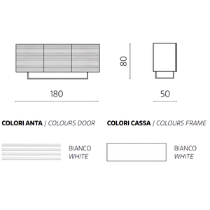 Madia moderna 180x80h in legno bianco 3 ante con base slitta in metallo nero - Orchidea