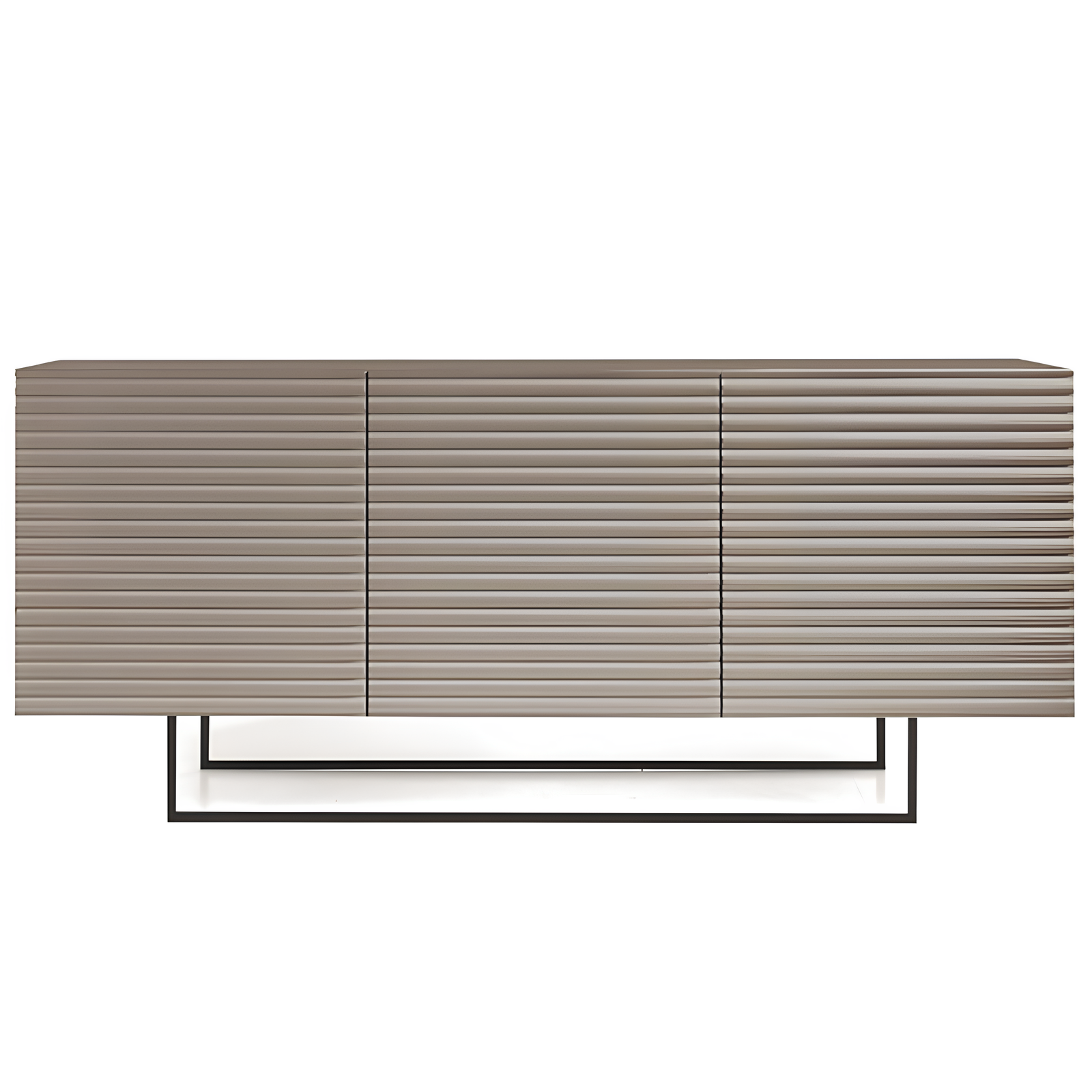 Madia moderna 180x80h in legno tortora 3 ante con base slitta in metallo nero - Orchidea