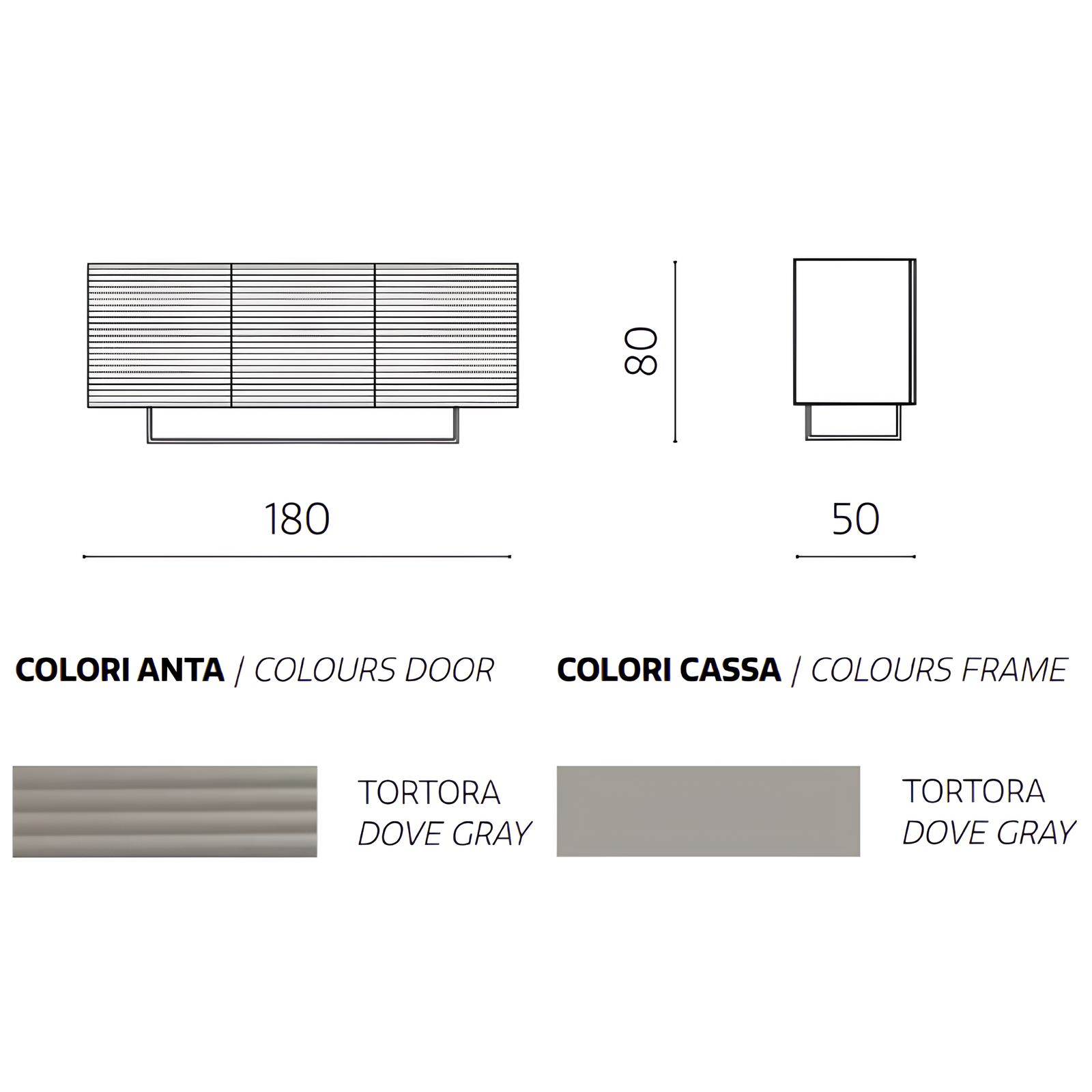 Madia moderna 180x80h in legno tortora 3 ante con base slitta in metallo nero - Orchidea