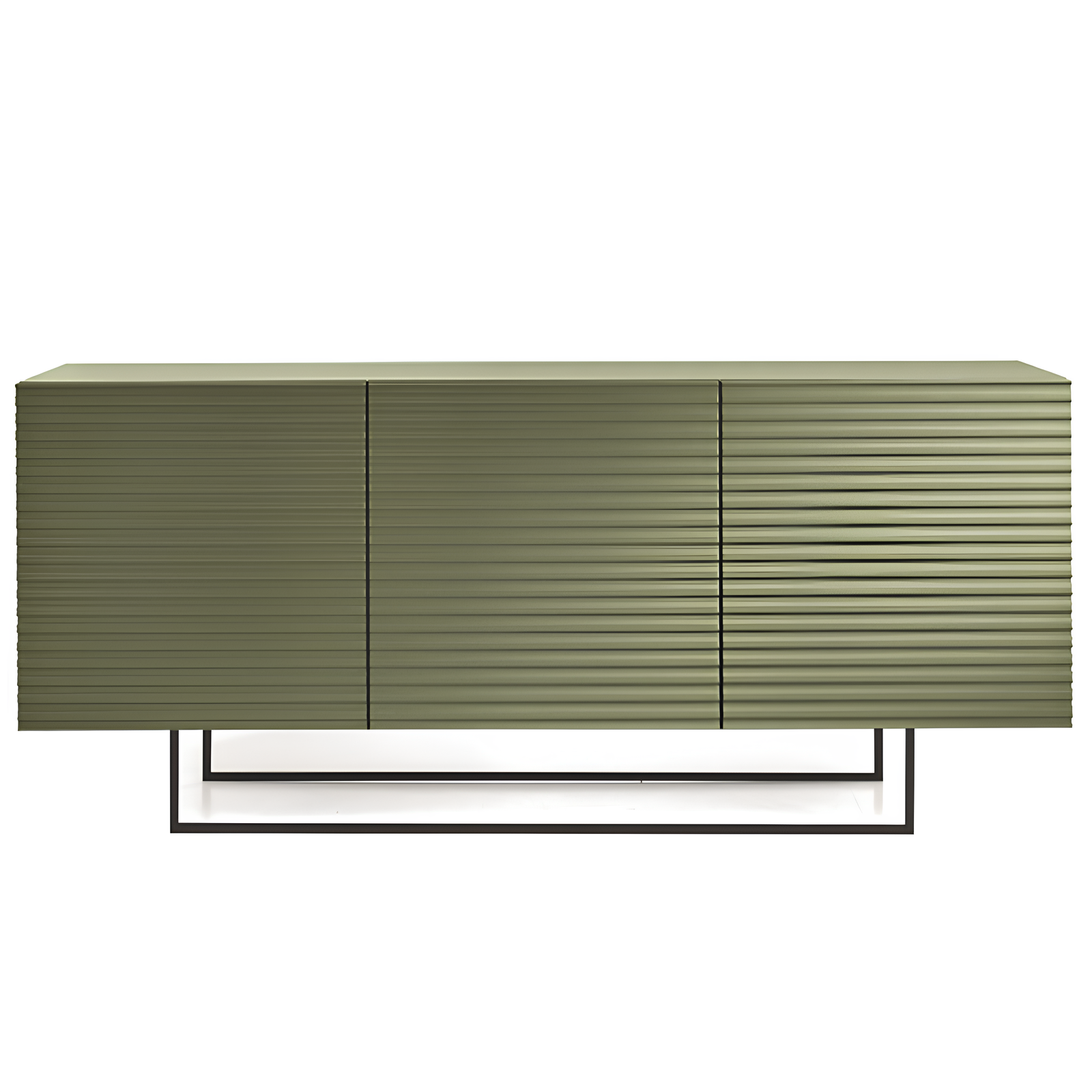 Madia moderna 180x80h in legno verde 3 ante con base slitta in metallo nero - Orchidea