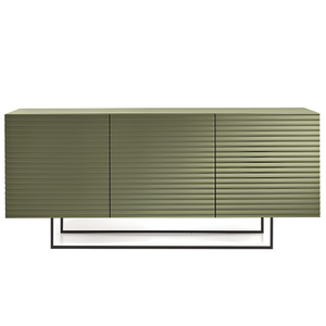 Madia moderna 180x80h in legno verde 3 ante con base slitta in metallo nero - Orchidea
