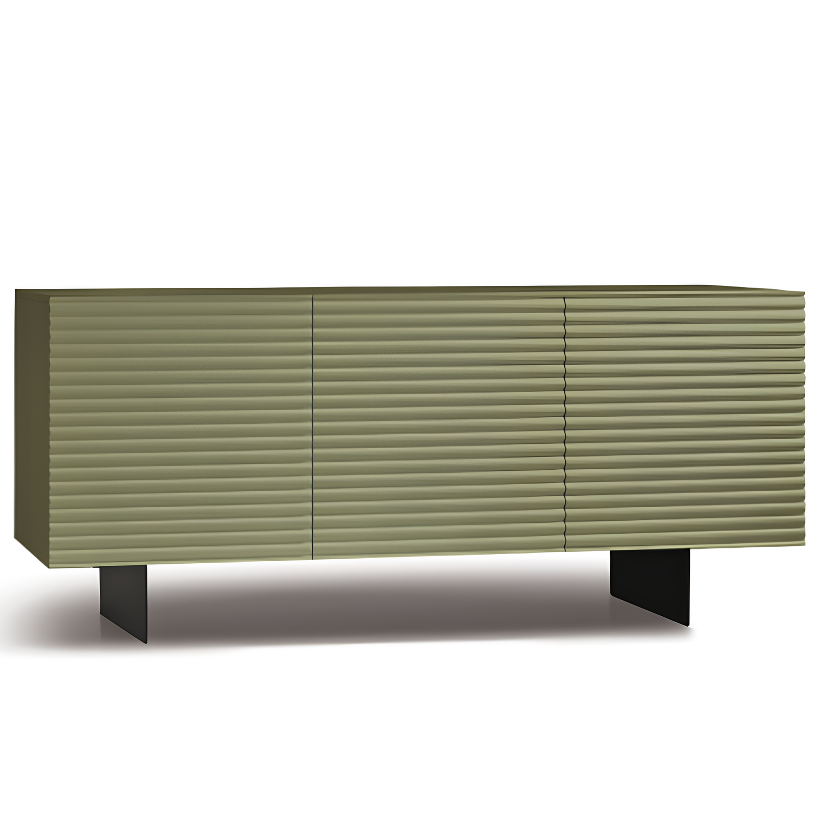 Madia moderna 180x80h in legno verde 3 ante con base traverso in metallo nero - Orchidea