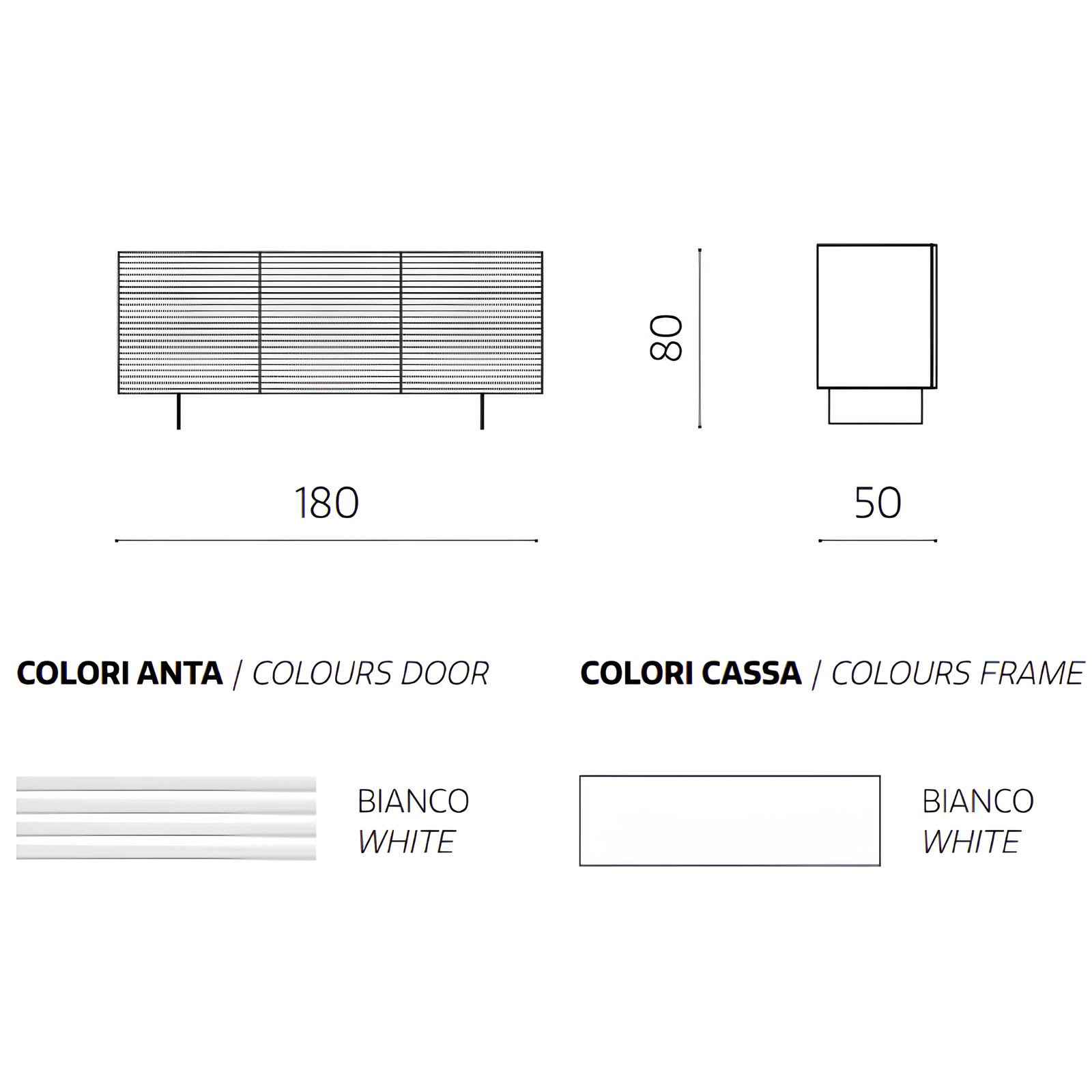 Madia moderna 180x80h in legno bianco 3 ante con base traverso in metallo nero - Orchidea