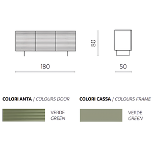 Madia moderna 180x80h in legno verde 3 ante con base traverso in metallo nero - Orchidea