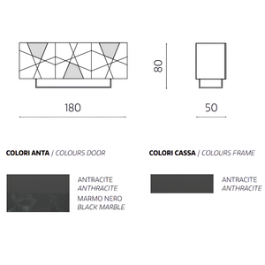 Madia 180x80h moderna in legno antracite 3 ante con inserti in vetro effetto marmo con base slitta in metallo nero - Grazia