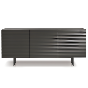 Madia moderna 180x80h in legno antracite 3 ante con base traverso in metallo nero - Orchidea