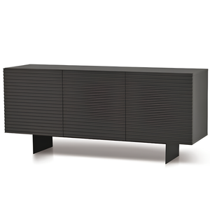 Madia moderna 180x80h in legno antracite 3 ante con base traverso in metallo nero - Orchidea