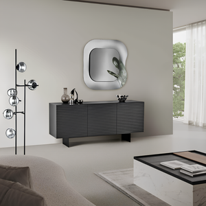 Madia moderna 180x80h in legno antracite 3 ante con base traverso in metallo nero - Orchidea