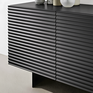 Madia moderna 180x80h in legno antracite 3 ante con base traverso in metallo nero - Orchidea